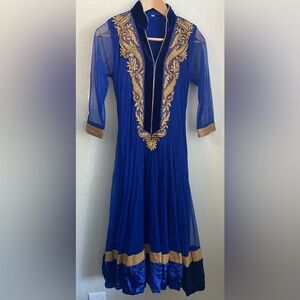 Gorgeous Royal Blue Gold Mettalic Embroider Beads Evening Wedding Party Dress XL